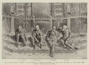In der Todesstunde, Mitglieder des Unterhauses hören die letzten Reden zum Home Rule Bill im Oberhaus von Reginald Thomas Cleaver