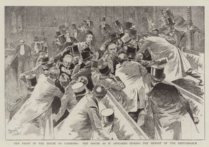 Der Kampf im Unterhaus, das Haus, wie es während des Höhepunkts der Störung erschien von Reginald Thomas Cleaver