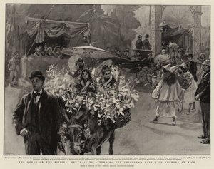 Die Königin an der Riviera, Ihre Majestät besucht die Kinderschlacht der Blumen in Nizza von Reginald Thomas Cleaver
