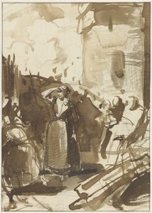Frau hinter der Mauer einer belagerten Stadt (Kenau Simonsdochter Hasselaer?) von Reinier Craeyvanger