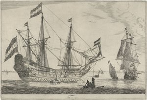 Großes Segelschiff und ein Ruderboot