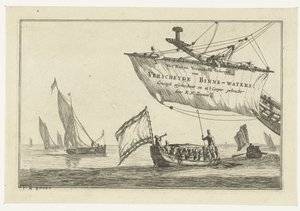 Staatsschaluppe und Segelschiffe auf ruhigem Wasser von Reinier Nooms