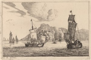Hafenszene mit bergigem Hintergrund von Reinier Nooms, called Zeeman