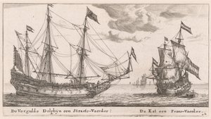 Die "Vergulde Dolphyn," ein großes Handelsschiff, und die "Kat," eine Flute