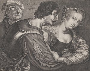 Die Kupplerin: eine alte Frau, ein Soldat und eine Frau