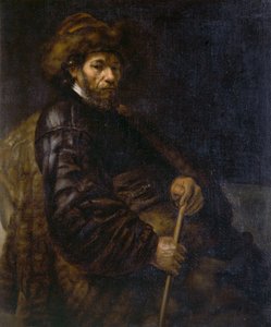 Ein sitzender Mann mit einem Stock von Rembrandt Harmensz. van Rijn