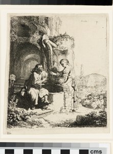 Christus und die Frau von Samaria unter Ruinen