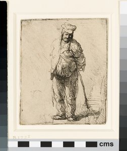 Zerlumpter Bauer mit hinter dem Rücken verschränkten Händen, der einen Stock hält, ca. 1630 von Rembrandt van Rijn
