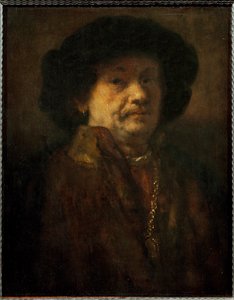 Rembrandt, Selbstporträt in einem Pelzmantel mit Goldkette und Ohrring von Rembrandt Harmensz. van Rijn