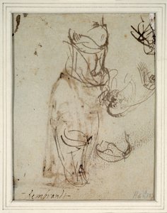 Studien eines hohen Kopfschmucks und eines umgekehrten Kopfes (verso) von Rembrandt Harmensz. van Rijn