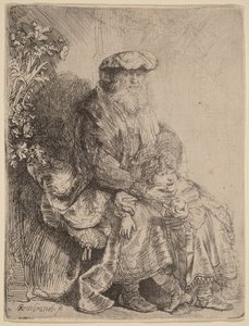 Abraham streichelt Isaak von Rembrandt van Rijn