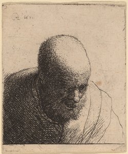 Glatzköpfiger Mann mit offenem Mund, der nach unten schaut, ca. 1630