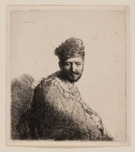 Bärtiger Mann in orientalischer Pelzmütze und Robe