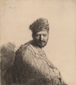 Bärtiger Mann in einer pelzbesetzten orientalischen Kappe und Robe: der Vater des Künstlers, 1631