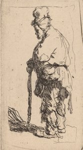 Bettler, der sich auf einen Stock stützt, nach links gewandt von Rembrandt van Rijn