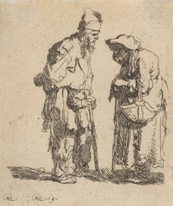 Bettler Mann und Bettler Frau im Gespräch