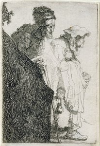 Bettler Mann und Frau hinter einer Bank, ca. 1630