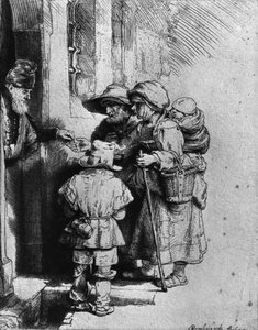 Bettler an der Türschwelle eines Hauses von Rembrandt van Rijn