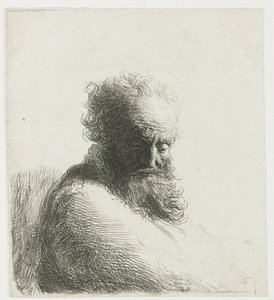 Büste eines alten bärtigen Mannes, der nach unten schaut, drei Viertel rechts von Rembrandt van Rijn