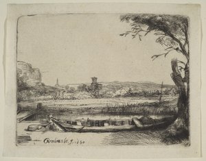 Kanal mit einem großen Boot und einer Brücke, 1650