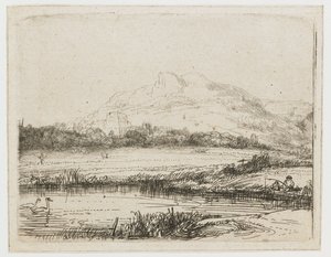 Kanal mit Angler und zwei Schwänen von Rembrandt van Rijn