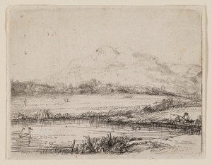 Kanal mit einem Angler und zwei Schwänen von Rembrandt van Rijn