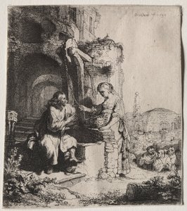 Christus und die Frau von Samaria unter Ruinen