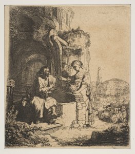Christus und die Frau von Samaria unter Ruinen