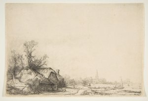 Hütte neben einem Kanal mit Blick auf Ouderkerk, ca. 1641 von Rembrandt van Rijn