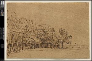 Bauernhof unter Bäumen von Rembrandt van Rijn