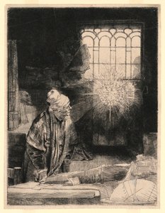 Faust in seinem Arbeitszimmer, beobachtet eine magische Scheibe von Rembrandt van Rijn