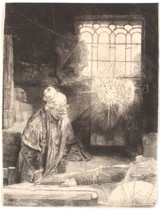 Faust in seinem Studierzimmer, beobachtet eine magische Scheibe (Dr. Faustus) von Rembrandt van Rijn