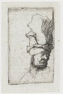Kopf eines Mannes mit hoher Mütze von Rembrandt van Rijn