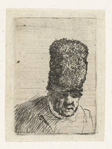 Kopf eines alten Mannes mit hoher Pelzmütze von Rembrandt van Rijn
