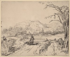 Landschaft mit Jäger und Hund von Rembrandt van Rijn