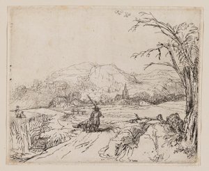Landschaft mit Jäger und Hunden von Rembrandt van Rijn
