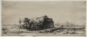 Landschaft mit einem Cottage und Heuscheune: Querformat von Rembrandt van Rijn