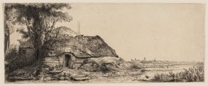 Landschaft mit einem Cottage und einem großen Baum von Rembrandt van Rijn