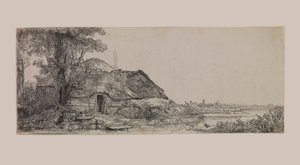 Landschaft mit einem Cottage und einem großen Baum von Rembrandt van Rijn