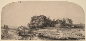 Landschaft mit einer Heuscheune und einer Schafherde von Rembrandt van Rijn