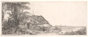 Landschaft mit einem Cottage und einem großen Baum