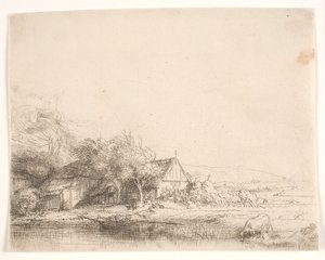 Landschaft mit einer trinkenden Kuh von Rembrandt van Rijn