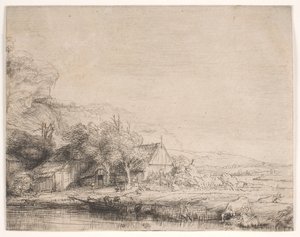 Landschaft mit einer trinkenden Kuh von Rembrandt van Rijn