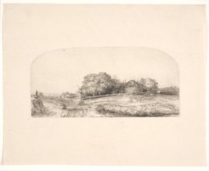 Landschaft mit Heuschober und Schafherde von Rembrandt van Rijn