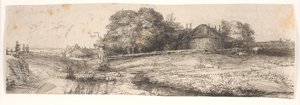 Landschaft mit Heuschober und Schafherde von Rembrandt van Rijn