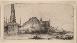 Landschaft mit einem Obelisken von Rembrandt van Rijn
