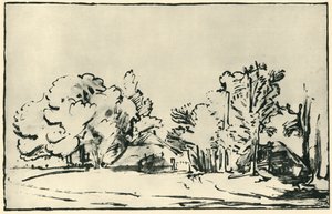 Landschaft mit zwei Hütten, ca. 1650-1655, 1943 von Rembrandt van Rijn