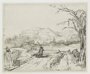 Landschaft mit Schäfer und Hunden (