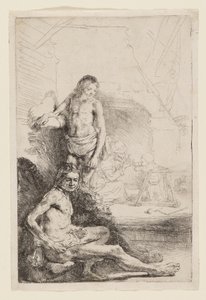 Männlicher Akt, sitzend und stehend von Rembrandt van Rijn