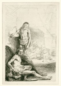 Männlicher Akt, sitzend und stehend von Rembrandt van Rijn